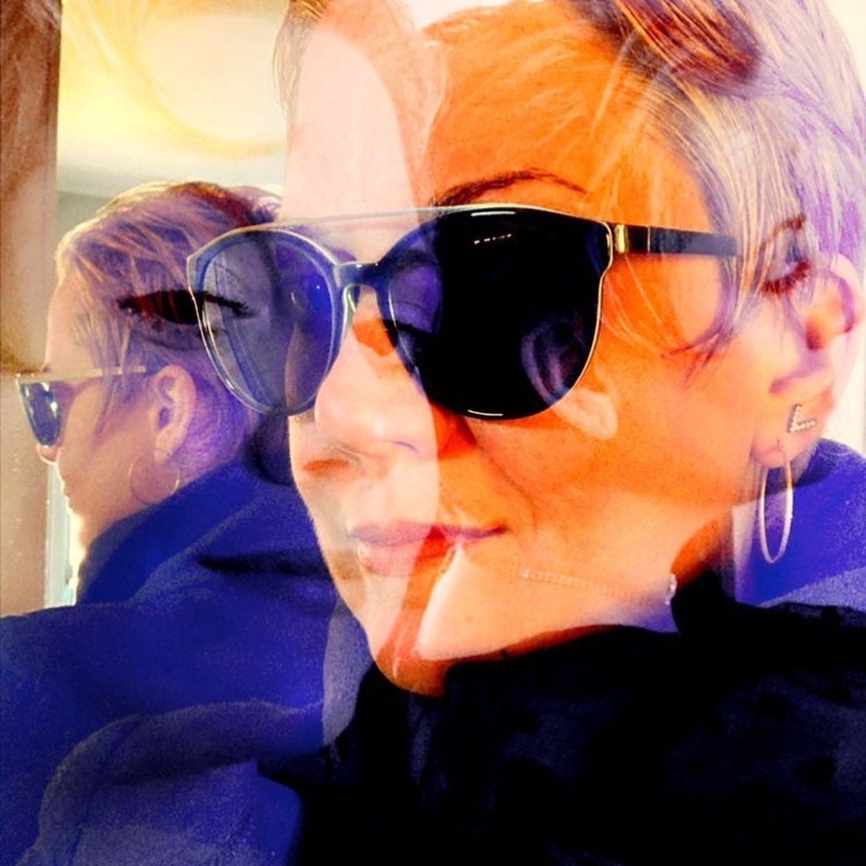 Digital edit of Jaime's self-portraits by Simon Laplante  from Vancouver, B.C. This is a layered image of faces.
